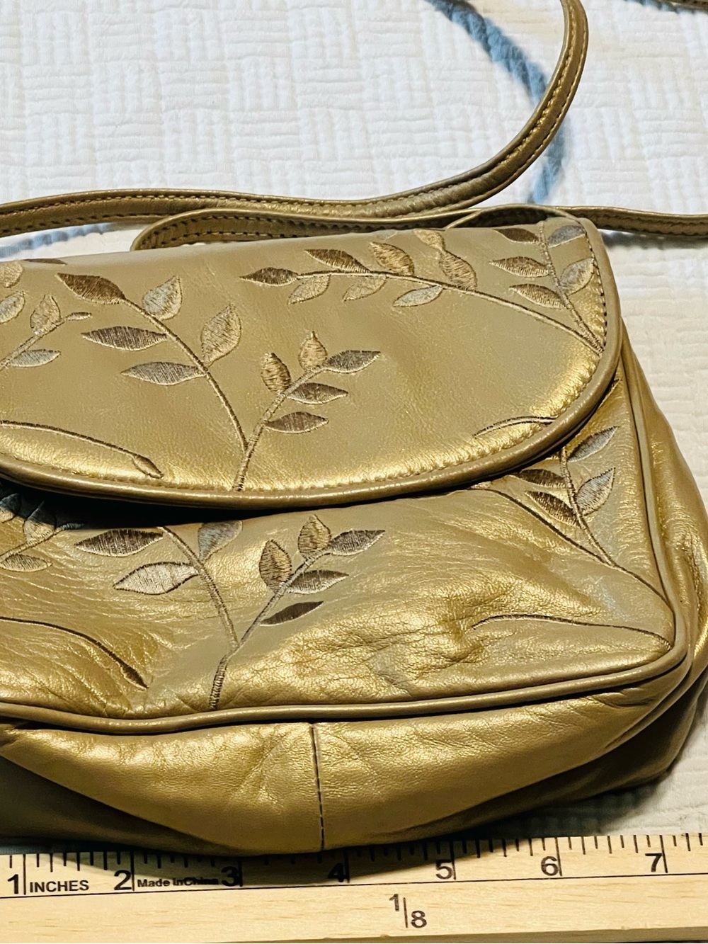 Gold Leaf-Embellished Leather Crossbody Bag - Women's